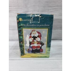 Traditions Porcelain Christmas Santa Claus Hinged Decorative Trinket Box
